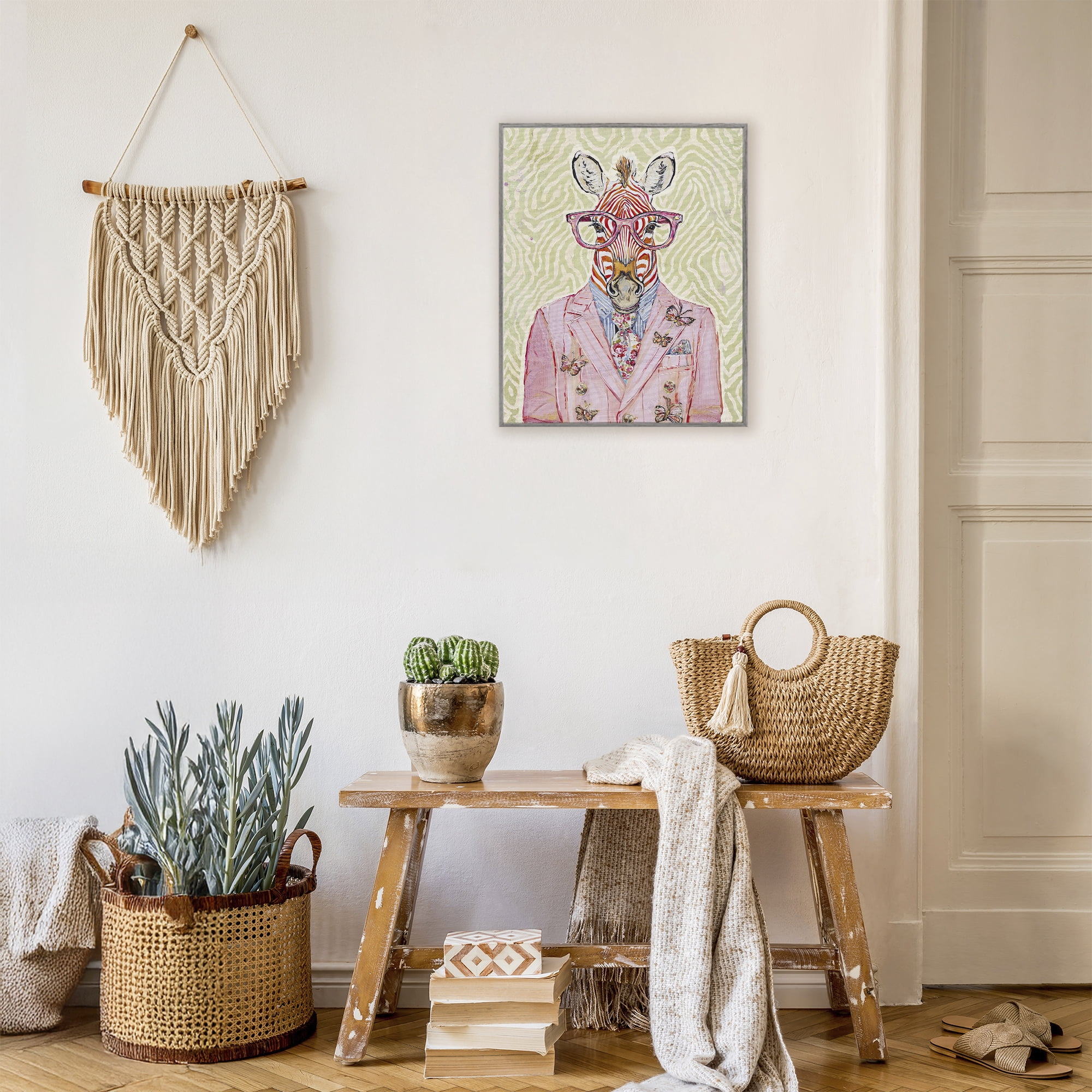 Stupell Industries Pink Zebra over Green Gray Framed Giclee Art, design by Svetlana Aleynikova