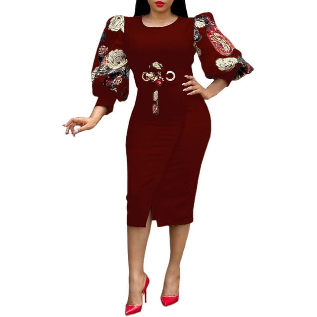Felwors Summer Women's Plus Size Temperament Commuting Plus Size Printed Dress