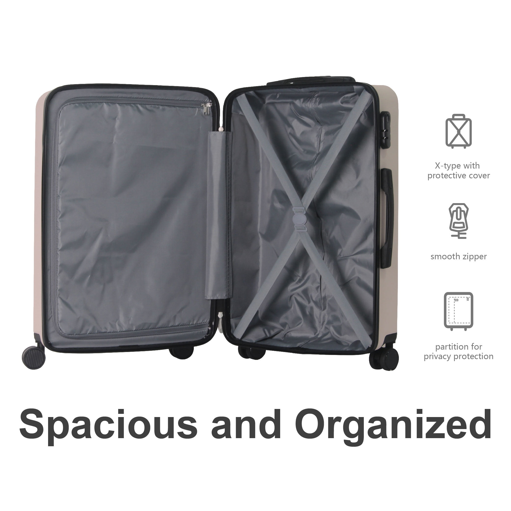 MAYEERTY 3-Piece ABS Luggage Set, Spinner Wheels, TSA Lock, Lightweight Suitcase, Rose Pink