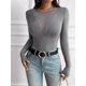 thumbnail image 4 of Camisas Ajustadas de Larga de con Cuello en V Profundo para Mujer, Moda Y2K 2025 Gris Oscuro S, 4 of 10