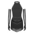 thumbnail image 2 of YONGHS Robe de Danse à Franges pour Femmes Col Halter Costume de Danse Latine pour Salon Rumba Salsa avec Gants Noir TTG, 2 of 7