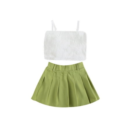 

aturustex 2Pcs Toddler Baby Girl Summer Outfit 18M 24M 3T 4T 5T 6T Casual Sleeveless Plush Camisole Elastic Mini Pleated Skirt Set