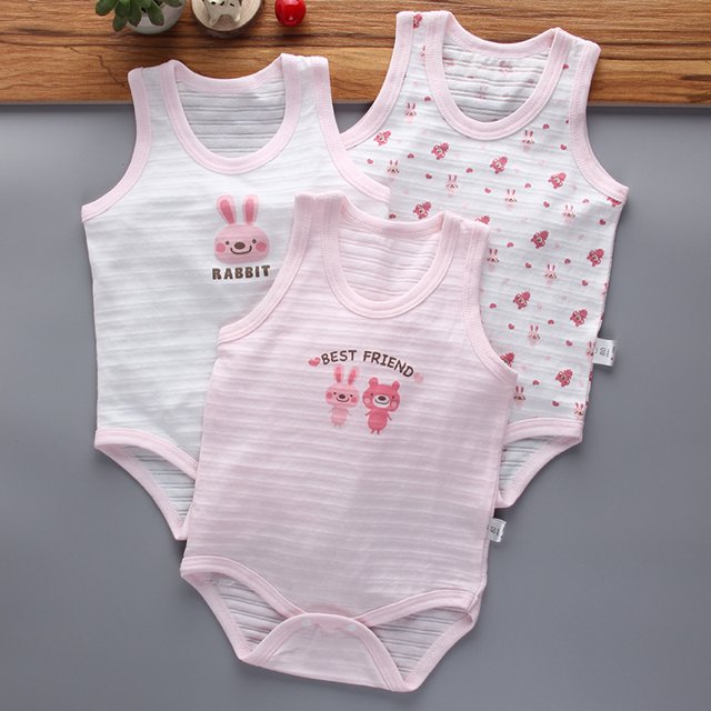 Chaleco de una pieza con forma de triángulo y estampado de dibujos animados para bebé, sin mangas, de algodón fino de verano