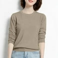 thumbnail image 4 of Giftesty Womens Shirts Clearance Fashion Round Neck Bottoming Shirts Women's Long Sleeve Loose Solid Color Blouse, 4 of 5