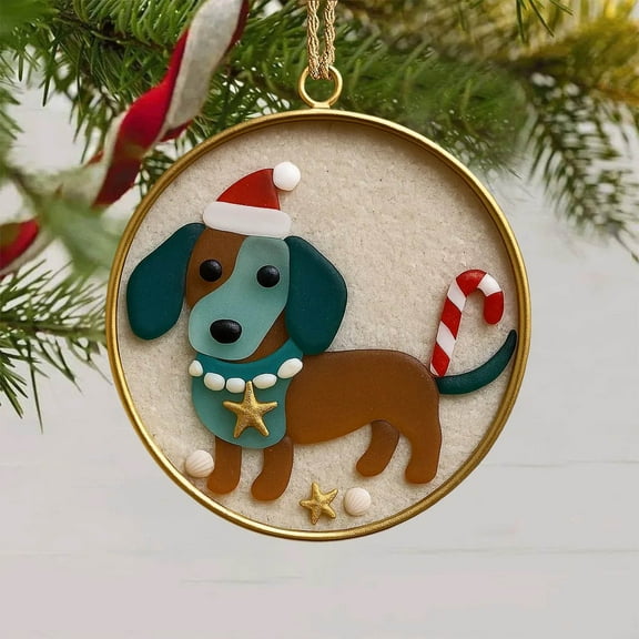 FHBVT Coastal Dog Glass Ornament, Handmade Glass Christmas Tree Decoration with Unique Coastal Style, Easy to Hang, Durable Keepsake Holiday Gift for Dog Lovers and Perfect Festive Home Party Decor