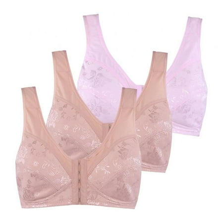 

Spdoo Front Closure Bra for Women Full Figure Wireless Lace Brassiere 3 Pack 40