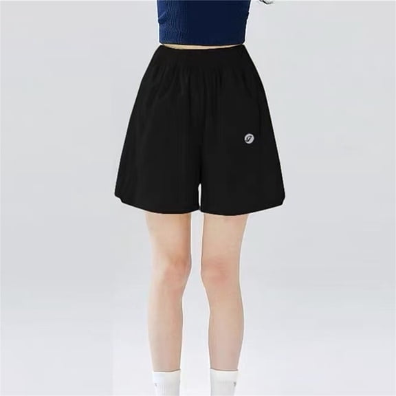 Girls' Quick Dry Elastic Waist Shorts, Casual Loose Wide Leg Running Shorts for Summer Black 120