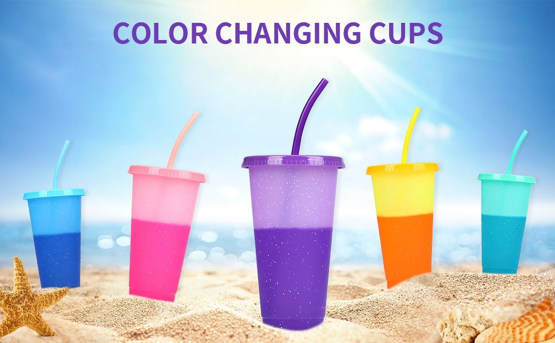 Set of 5 Confetti Color Changing Kids Cups with Colored Lids and