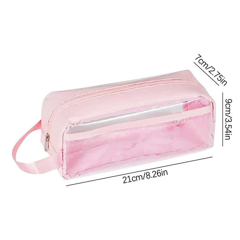Pompotops Large Pencil Case, Transparent Large Capacity Visible Pencil Case, Minimalist Student Stationery Bag, Pink