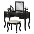 thumbnail image 1 of Poundex Furniture Wood Vanity Set with Stool and Mirror in Black, 1 of 12