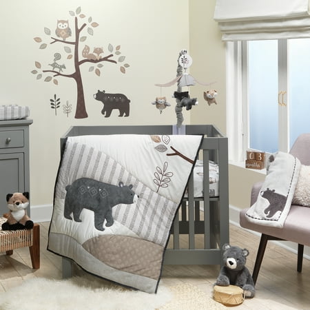 UPC: 0084122013322 | Lambs & Ivy Woodland Forest Animal Nursery 3-Piece Mini Crib Bedding Set – Gray