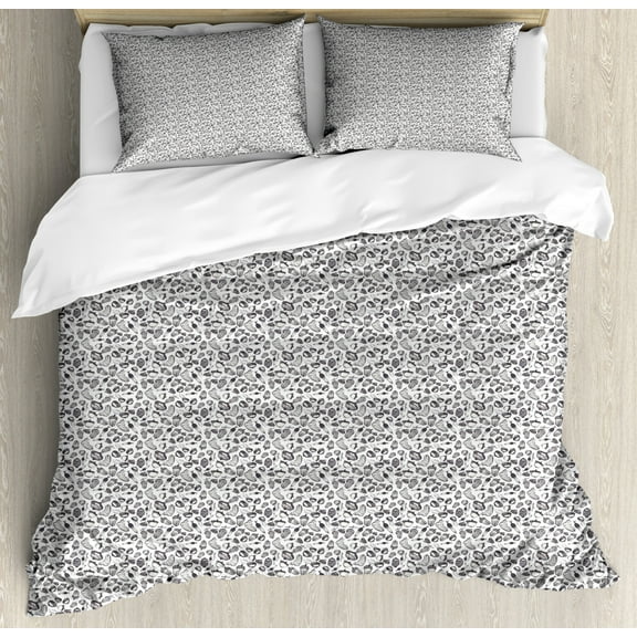 Acorn Duvet Cover Set King Size, Vintage Hand-Drawn Sketch of Various Organic Seeds Composition Print, Decorative 3 Piece Bedding Set with 2 Pillow Shams, Charcoal Grey and White, by Ambesonne
