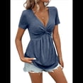 thumbnail image 2 of Camiseta de Verano para Mujer con Cuello en V, Corta y Volantes, Color Azul XL, 2 of 7