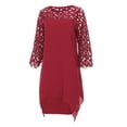 thumbnail image 2 of Lilgiuy Women Lady Patchwork Mesh Crewneck Three Quarter Sleeve Plus Size Dress Red Fall Dresses for 2022 Spring Winter, 2 of 5
