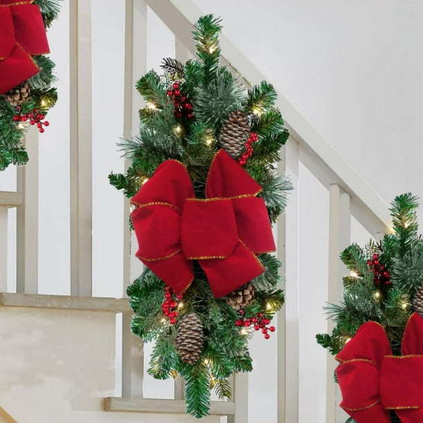 Artificial Christmas Teardrop Swags Prelit Stairs Christmas Garland