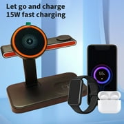 Multifunctional Charger, 3 in 1 Wireless Station, 15W Fast Charging, Magnetic Charging Dock, Smart Safety Protection, Type-C Interface, Universal iOS Android, Foldable Portable