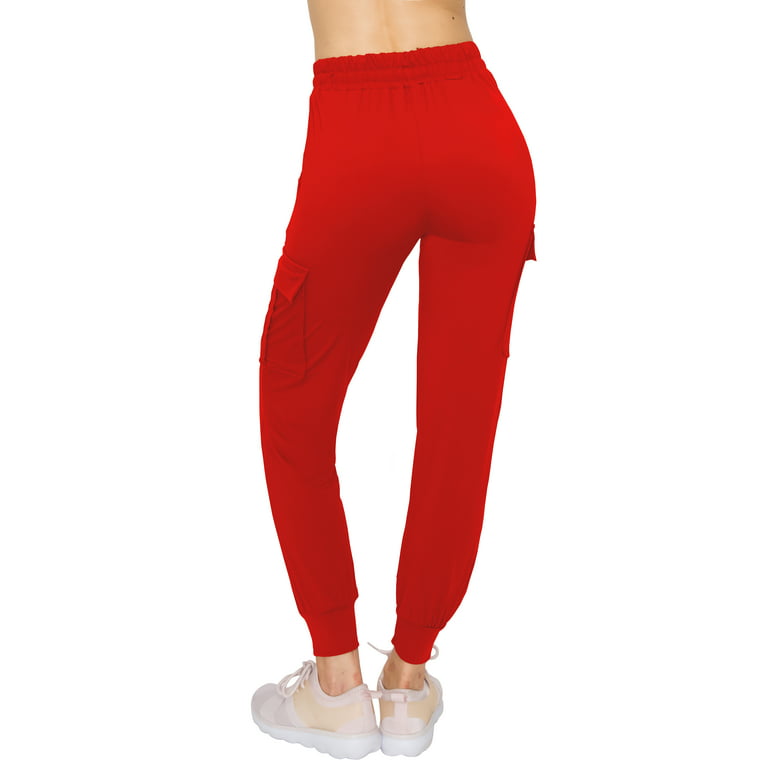 ALWAYS Women's Super Soft Casual Cargo Jogger Pants Red M