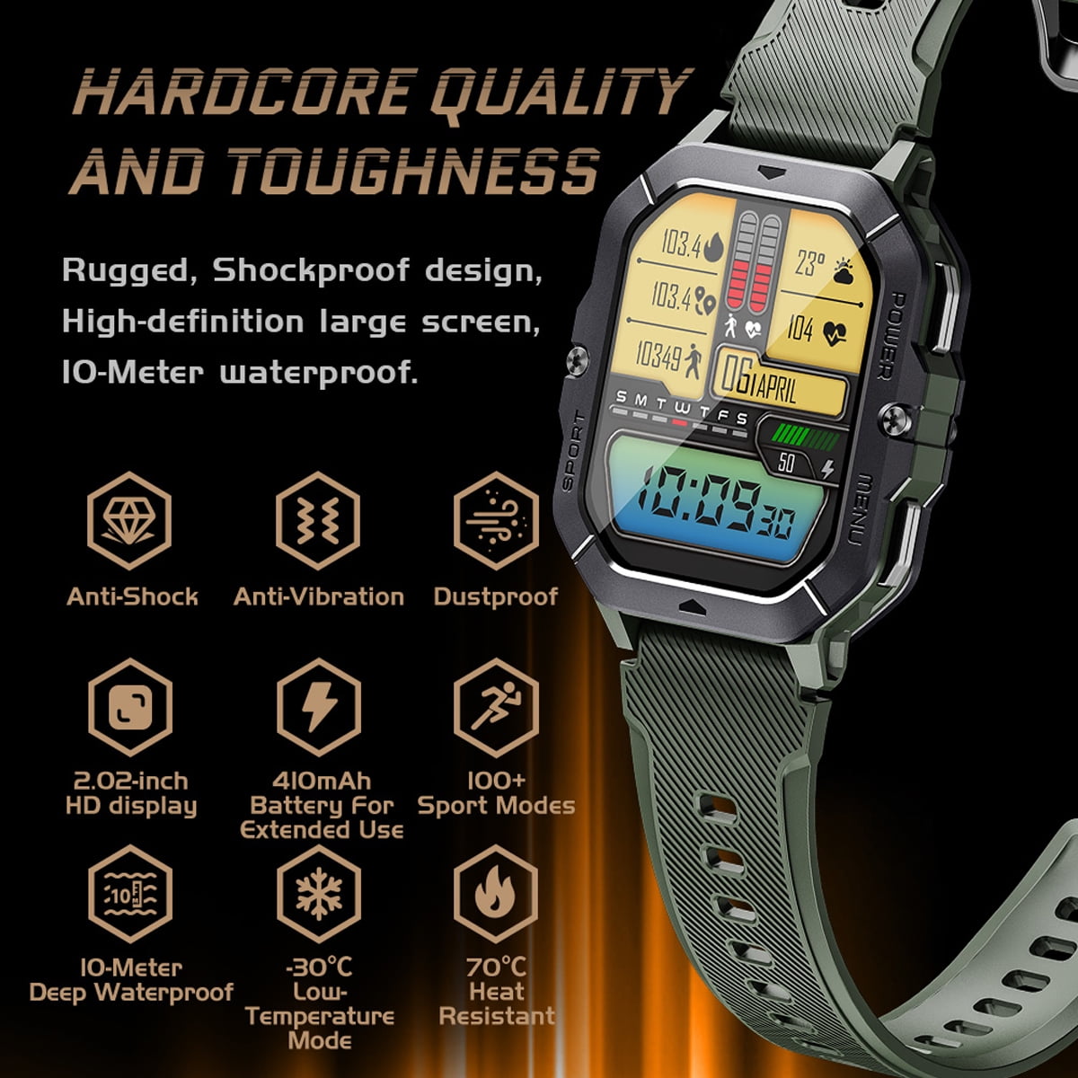Findtime Military Smart Watch for Men (Answer/Make Calls), 2.02" HD Fitness Smart Watch for Android and iOS, 5ATM Waterproof Smartwatch