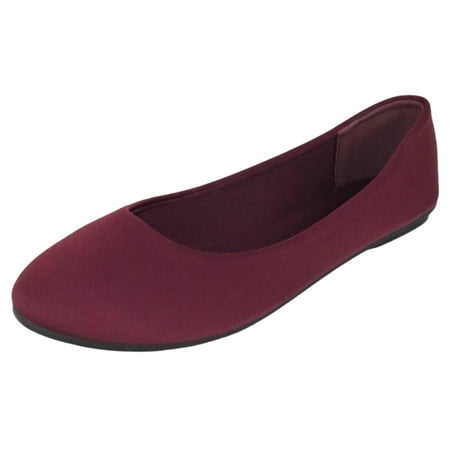 Forever Shoes Women Ballet Flats Round Toe Gel Memory Foam Insole Comfortable Satin Material FLEXIBLE-62 Red Burgundy 8.5