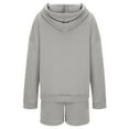 thumbnail image 5 of WILLBEST Shorts for Women Women's Fashion Casual Solid Hooded Zipper Sports Shorts Long Sleeve Home Two Piece Sweater Set, 5 of 5