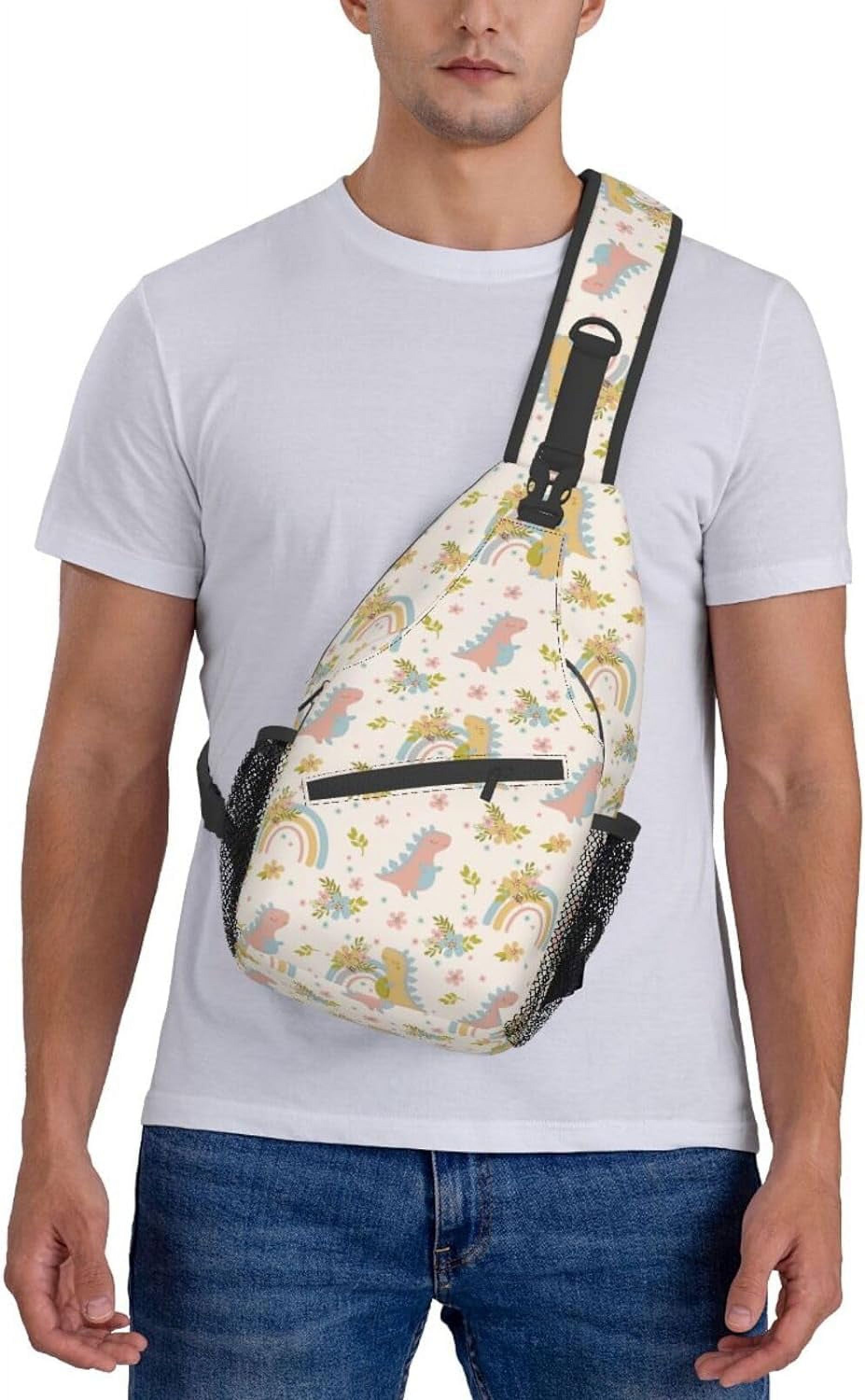 Dino Dreams Boho Rainbows Flower Sling Bag Crossbody Hiking Travel Chest Bags Backpack Shoulder Daypack for Women Men