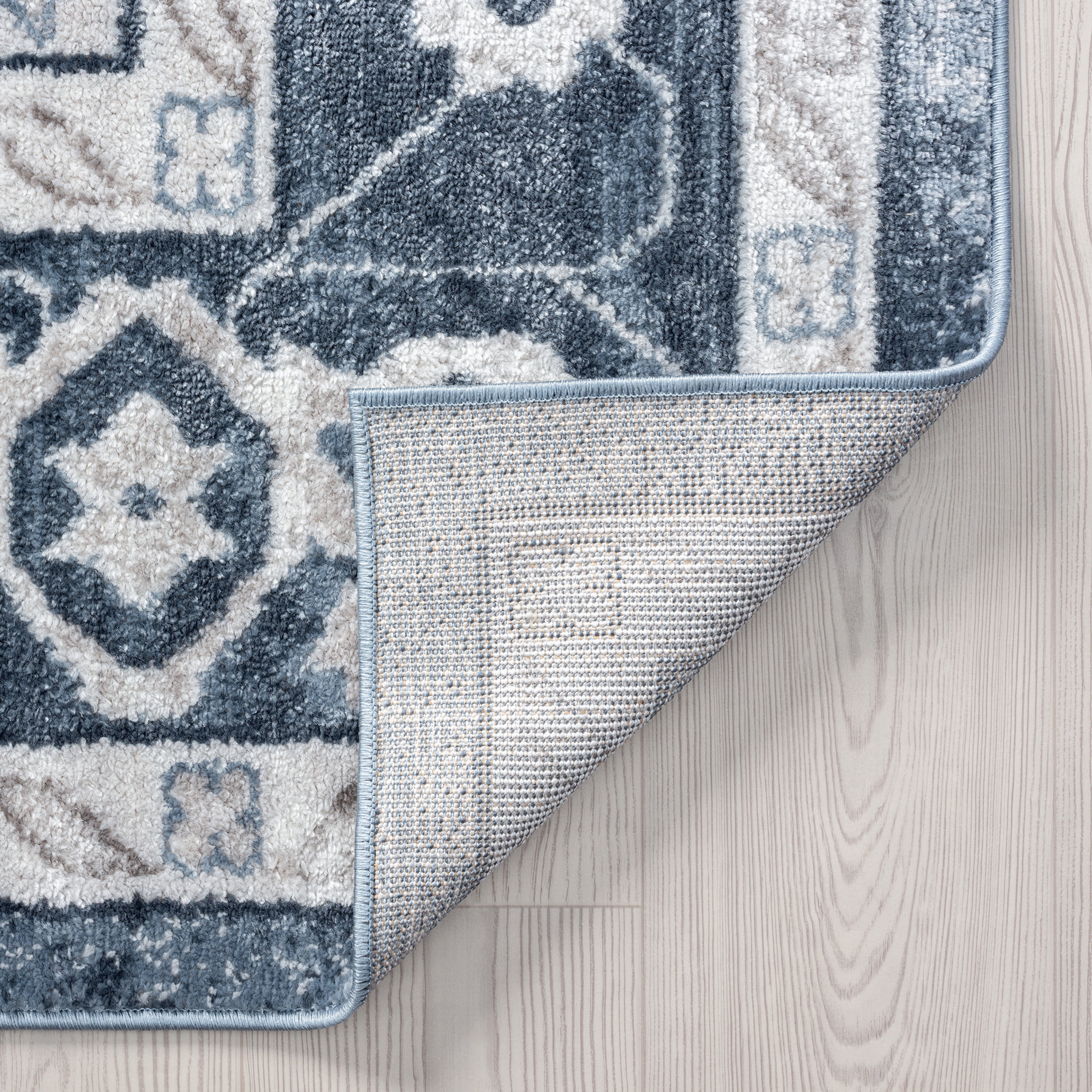 Traditional 2x8 Area Rug (2'3'' x 7'3'') Medallion Blue, White Indoor Runner Easy to Clean
