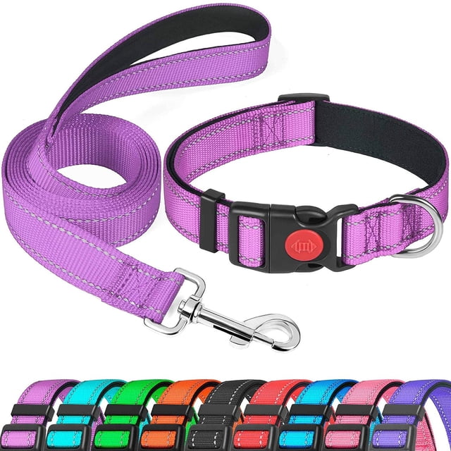 Collar reflectante para perros con hebilla de seguridad, collar ajustable de nailon para cachorros, perros pequeños, medianos, grandes y extragrandes (1 unidad, morado, L)