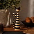 thumbnail image 3 of Tall Cat Statue with Striped Body and Curled Tail, Single Piece, Black and Beige Resin, for Living Room Shelf, Whimsical Figurine Decoration, 3 of 3