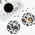 thumbnail image 4 of Honeii Black And White Sheeps print Leather Coaster Set of 4, ideal for safeguarding your furniture from drinks spills and effortless cleanup-Octagon, 4 of 6