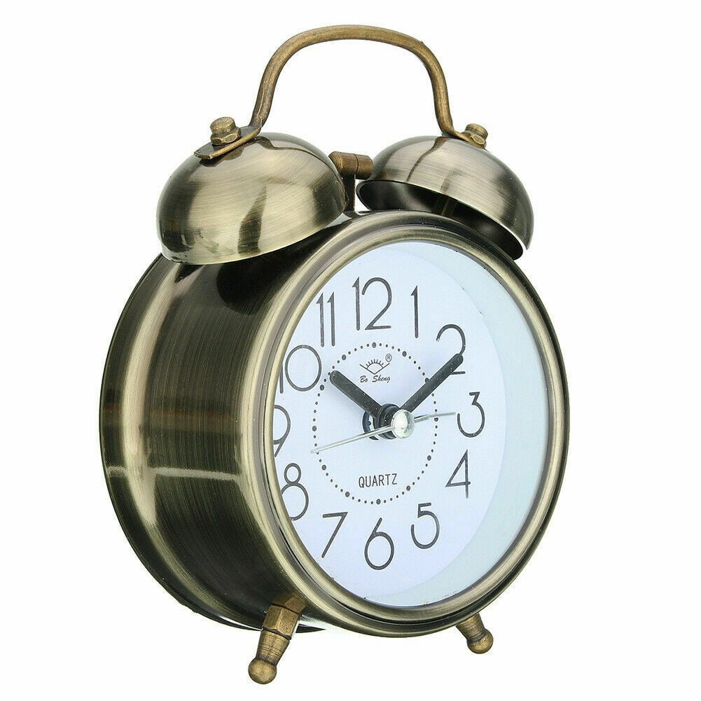 Classic Silent Metal Double Bell Alarm Clock Quartz Movement Bedside Night L7Y9 