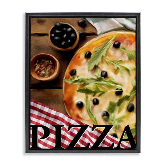Stupell Industries Flavorful Traditional Pizza Food & Beverage Painting Black Floater Framed Canvas Art Print Wall Art, 17 x 21