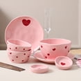 thumbnail image 2 of Vajilla de cerámica de estilo coreano con patrón amasado a mano, serie Pink and Tender Love, platos de arroz de alto valor para el hogar, 2 of 5