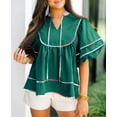 thumbnail image 3 of Peplum Babydoll Tops Cicy Bell para mujer, cuello en V, manga linterna, 3 of 7