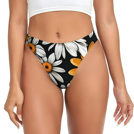 Adobk Yellow White Daisy Pattern Print Seamless Women Underwear Thongs No Show Ladies Thong No Line Breathable Comfortable Panties Undies for Women-XX-Large