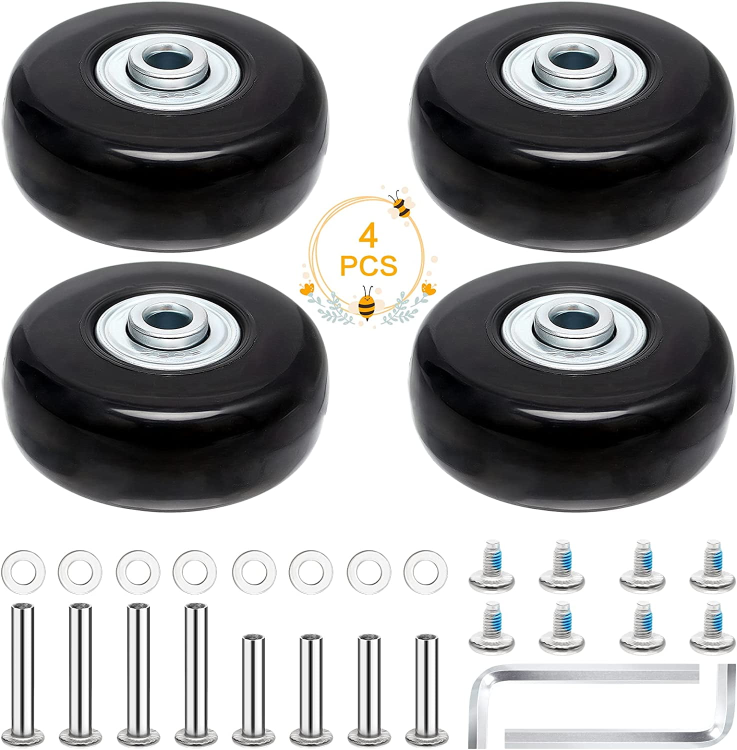 4 PCS 50x18mm Luggage Suitcase Replacement Wheels, Rubber Luggage Wheel