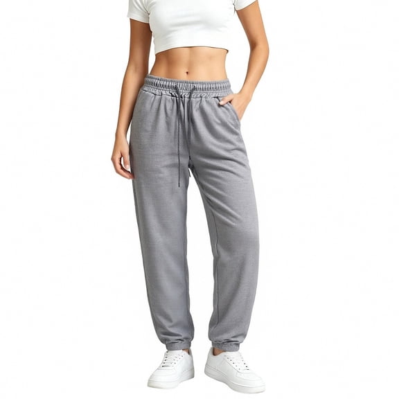 GZMOALH Women's Waffle Knit Jogger Pants, Elastic Waist with Side Pockets and Tapered Cuffs for Casual Daily Wear