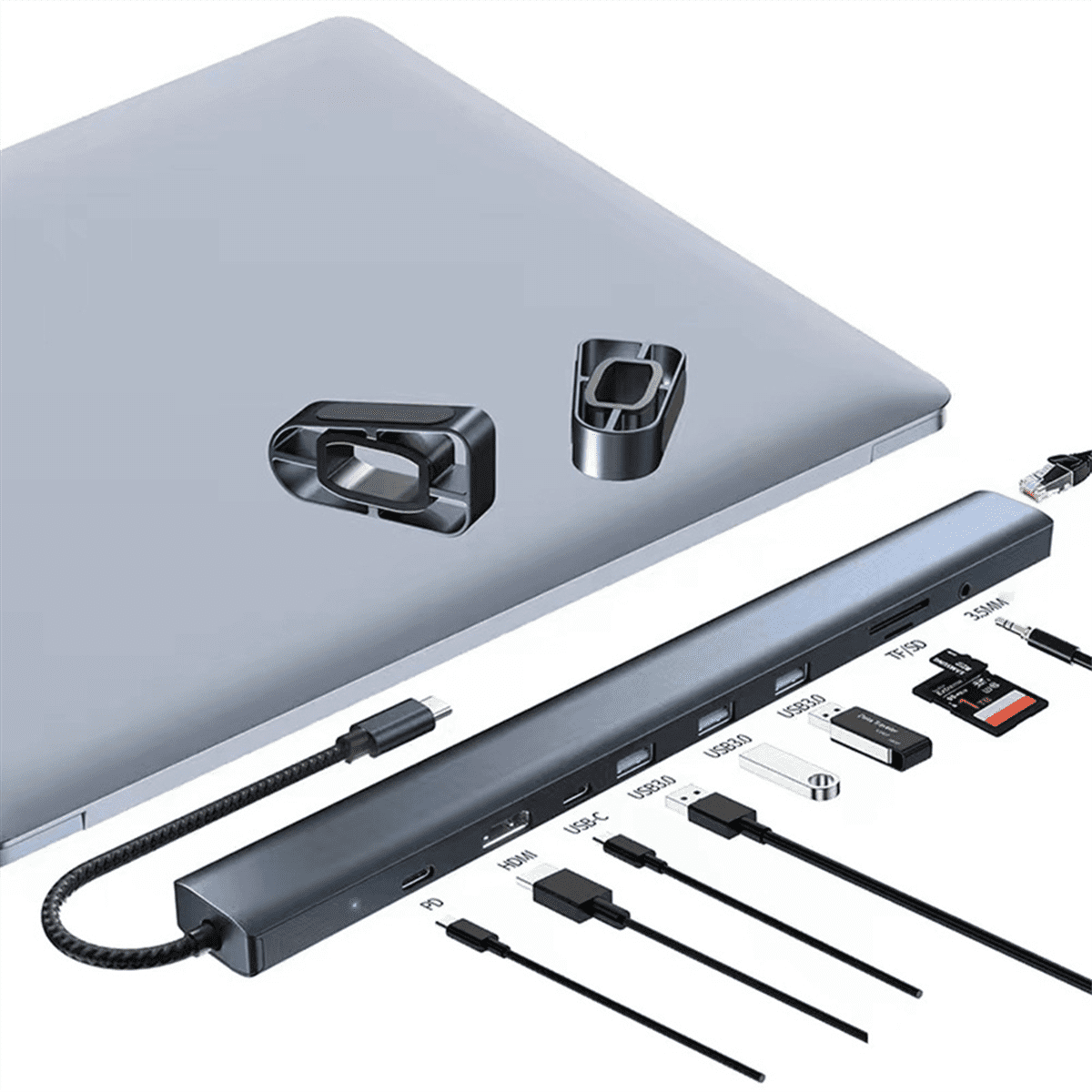 10-In-1 USB C Hub Multi-Port Splitter Adapter USB TYPE-C to 3.0USB PD100W Docking Station Laptop Stand