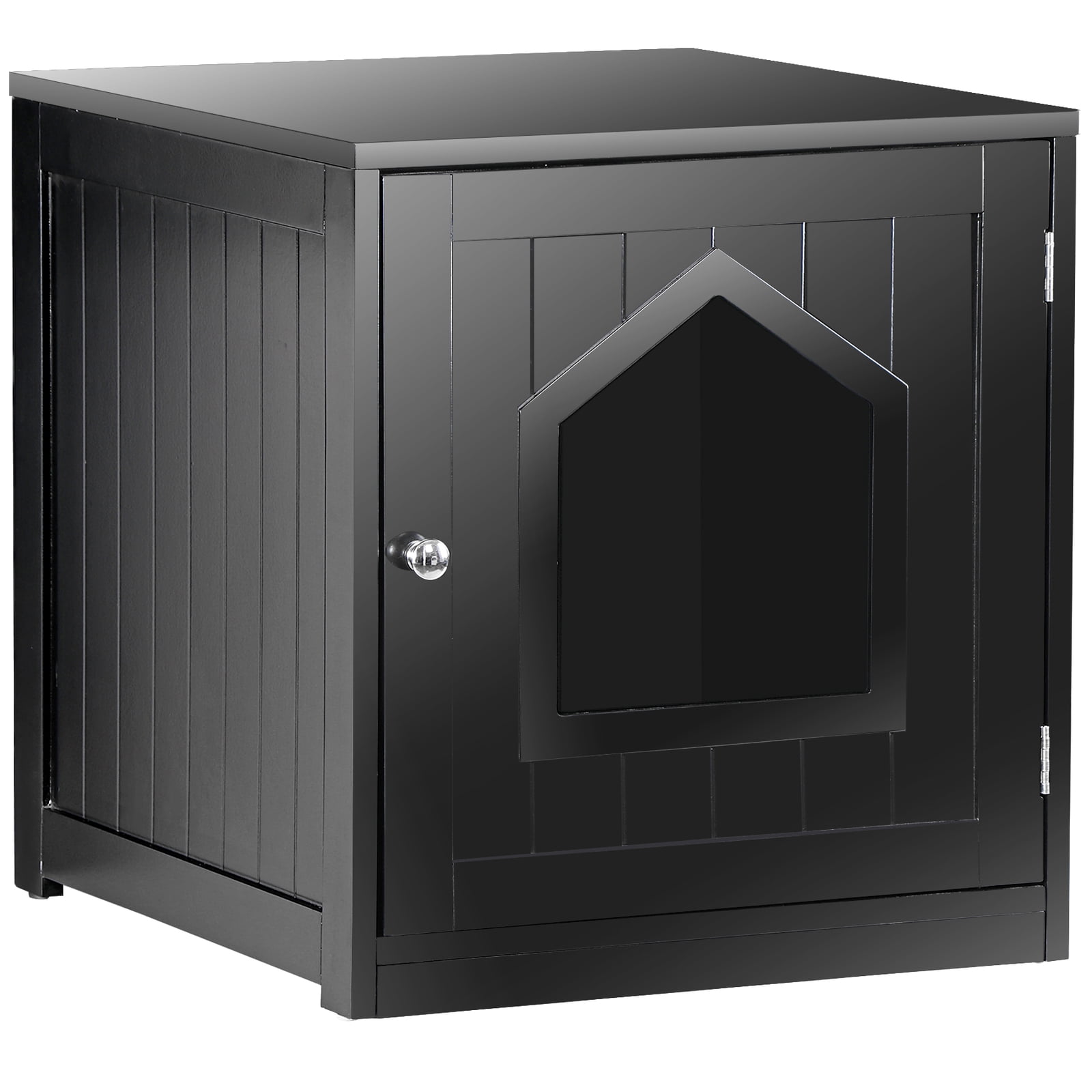 LINJH Enclosed Cat Litter Box Furniture House with Table Hidden Room, Black
