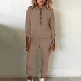 thumbnail image 5 of ASDFVBKG Lounge Sets for Women 2 Piece Sweatsuits Long Sleeve Half Zip Sweatshirt Jogger Sweatpants Solid Color Loose Fit Outfits Trendy Fall Winter Tracksuit with Pockets 2025 Khaki XL, 5 of 5