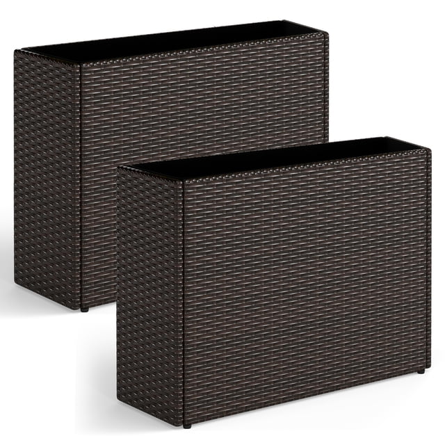 Costway 2 PCS 24" Tall PE Rattan Planter Box with Removable Liner for Front Porch Patio