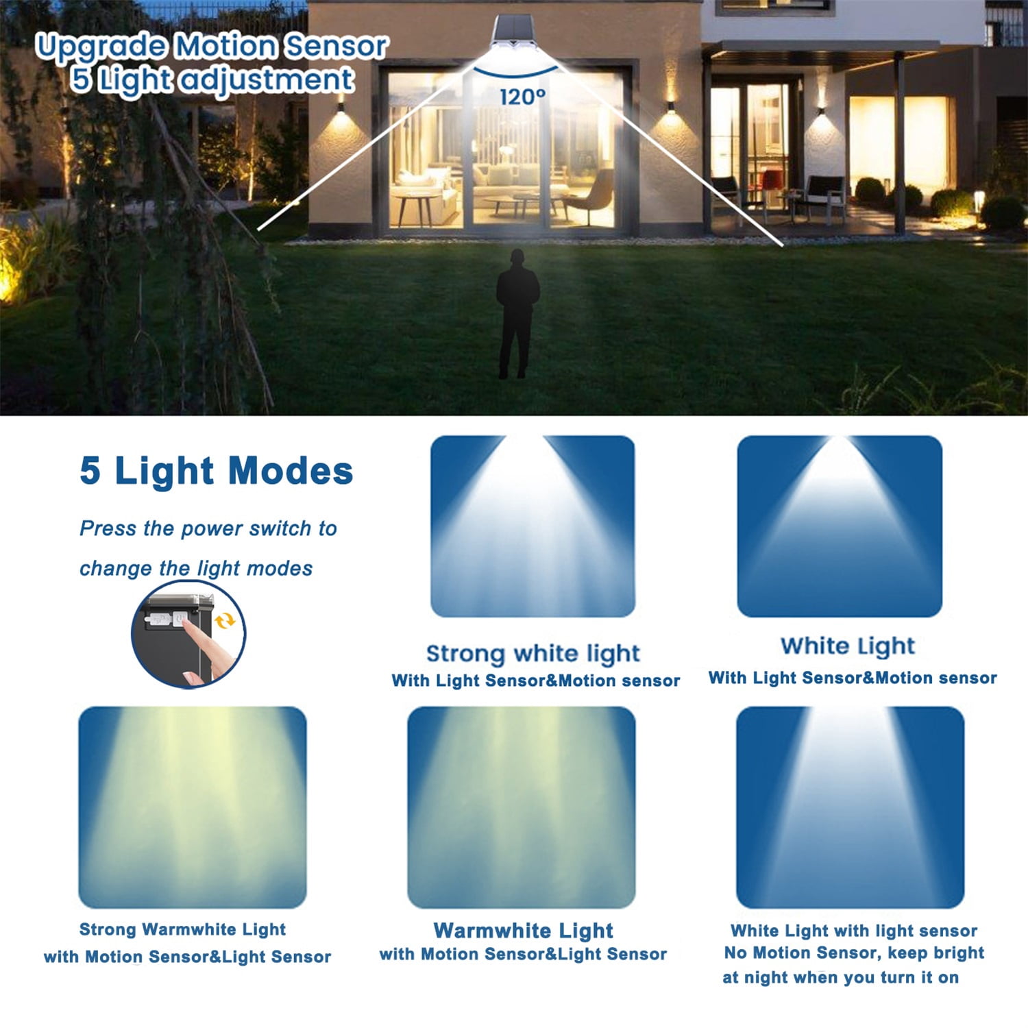 BOPORO Solar Motion Sensor Lights Outdoor Waterproof, Solar Spotlights for Outside, 5 Modes Solar Garden Pathway Lights Landscape Lighting for Patio Lawn Sidewalk Driveway Yard Decor 4 Pack