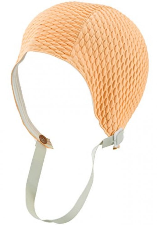 Retro Bubble Crepe Swim Bathing Cap with Chin Strap Peach