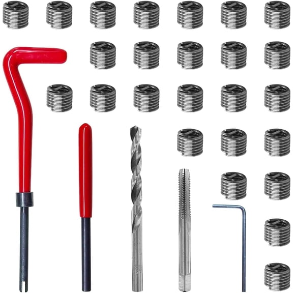 chasenew 30PCS M6 x 1.0mm Thread Repair Insert Kit, Stainless Steel Helicoil Inserts Set, Compatible Hand Tool Set, M6 Thread Metric Helicoil Repair Kit Assortment for Car Repairing