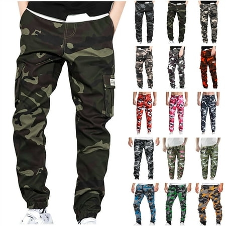 QATAINLAV Mens Camo Print Drawstring Waist Cargo Pants Casual Side Flap Pocket Sweatpants Outdoor Workout Joggers Pants Lightning Sales Today Pink L