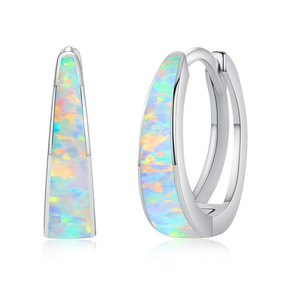 Coachuhhar Opal Earrings for Women 925 Sterling Silver White Opal Hoop Huggie Earrings Hypoallergenic Cartilage Hoops Earrings Opal Jewelry for Mother's Day