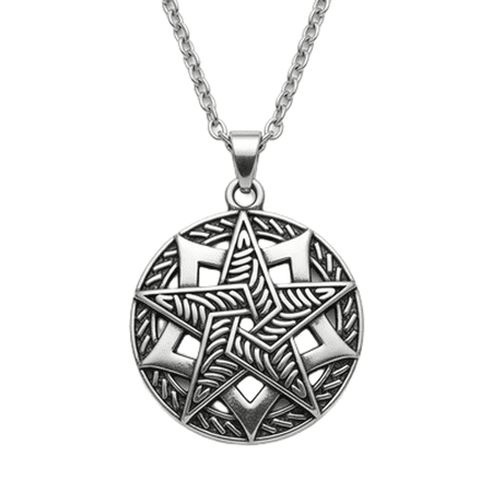 Stainless Steel Pentagram Star Pendant Necklace Geometric Symbol Charm Jewelry with 18 Inch Cable Chain Silver Tone Celtic Inspired Design 28x28mm