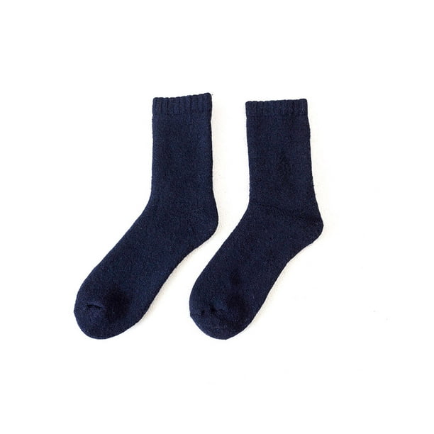 Sonducket 1 par de calcetines cálidos gruesos de tubo medio Color sólido cómodo Otoño Invierno trabajo de oficina ciclismo calcetín de baloncesto Medias hombre azul oscuro Sonducket AP013175-01