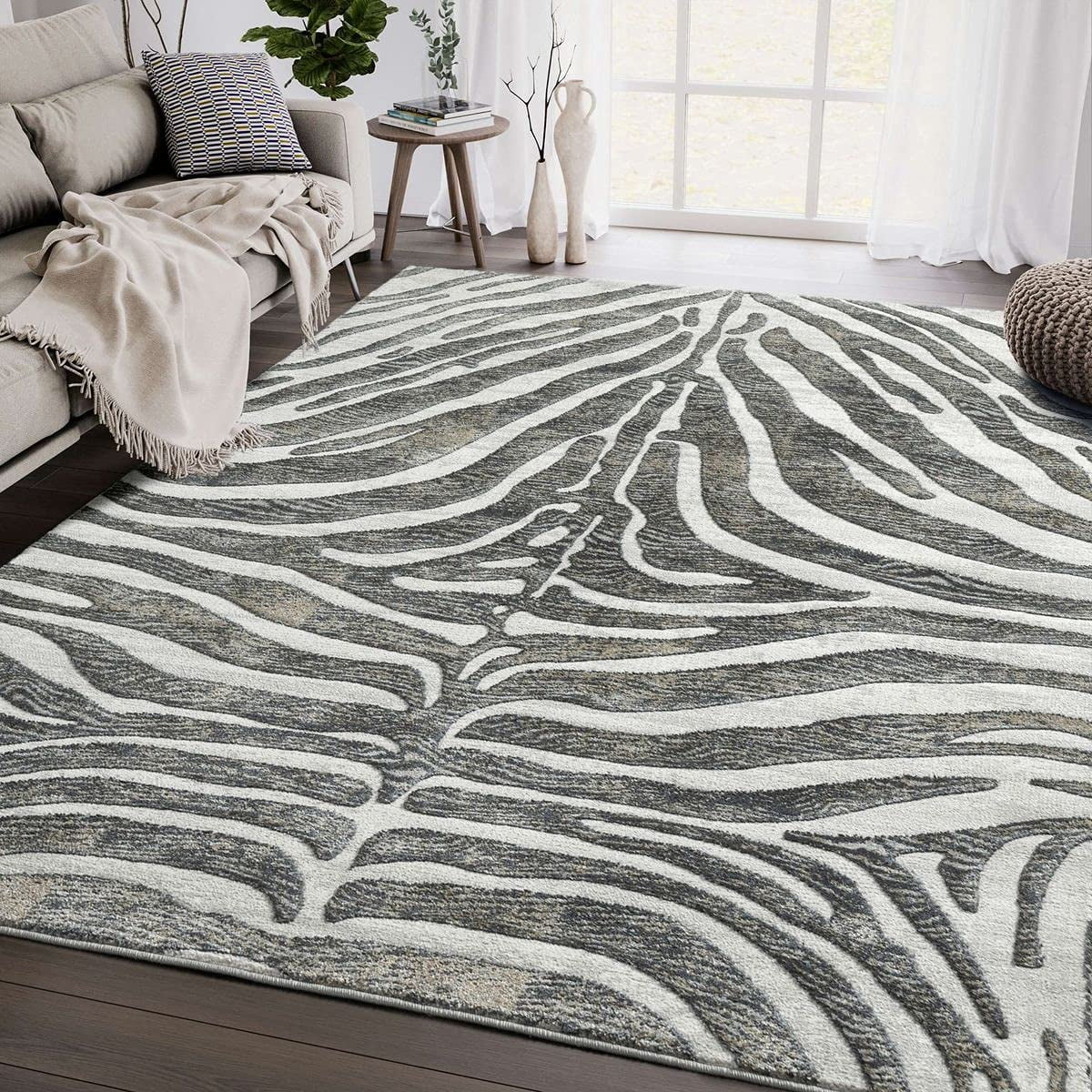 Abani Nova Collection Modern 5x8 Brown Zebra Print Area Rug