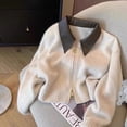 thumbnail image 3 of C.New S Spliced Leather Collar Knit Fashion Sweater Double Zipper Cardigan Mujer Otoño/Invierno Nuevo Suave Vintage Manga Larga, 3 of 5