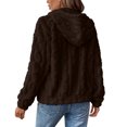 thumbnail image 4 of Wutalume Women's Plush Jacket, Casual Solid Color Hooded Drawstring Jacket, Jacquard Design for Fall and Winter, Soft and Warm, Perfect for Relaxed Fit and Comfort,Coffee 2XL, 4 of 7